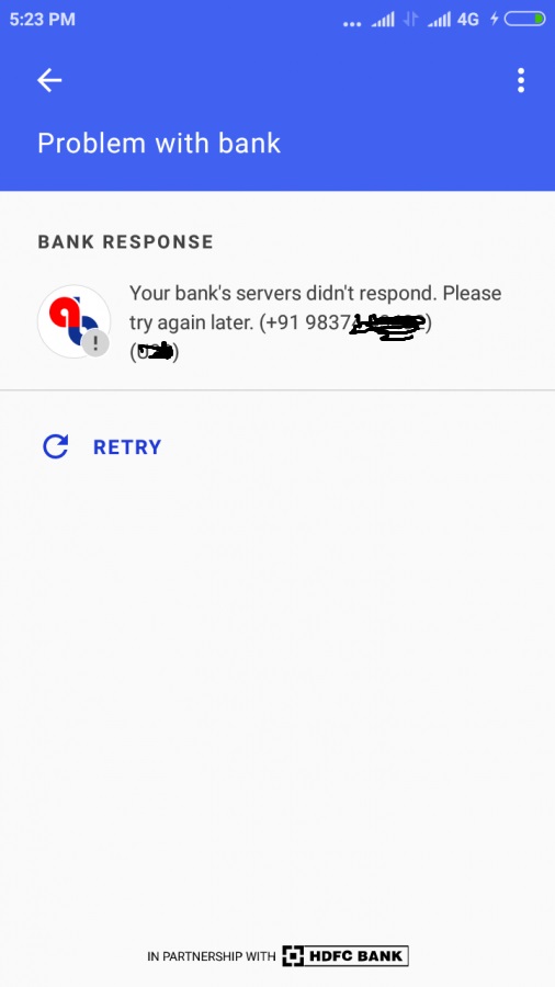 Andhara Bank Adding In google show error 